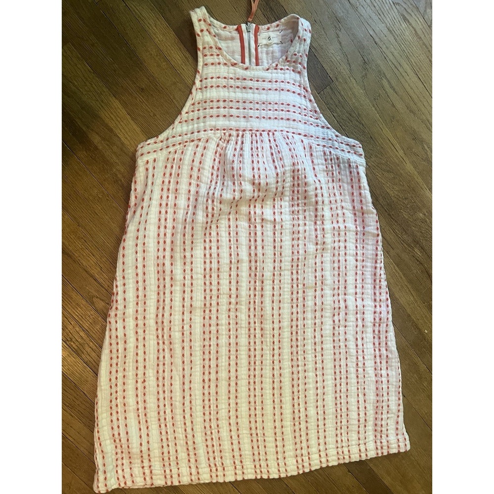 Lou & Grey Cotton Gauze Sleeveless Dress White Coral Stripe Boho Beachy Sz S